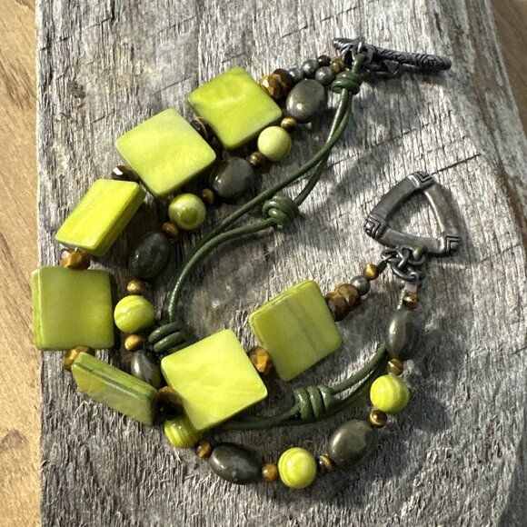 RETIRED Silpada Sterling Silver Bracelet Green MOP Pyrite Tiger Eye B1132 - Picture 10 of 13